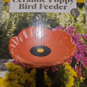 Ceramic Poppy Bird Feeder - Red
